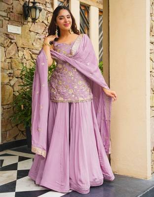 Lavender color smart kajo silk fabric beautiful partywear salwar kameez 5