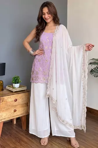 Lavender color smart faux georgette fabric beautiful partywear salwar kameez