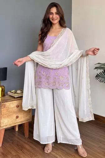 Lavender color smart faux georgette fabric beautiful partywear salwar kameez