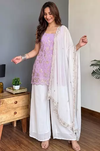 Lavender color smart faux georgette fabric beautiful partywear salwar kameez