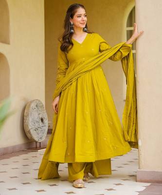 Mustard color smart viscose chanderi fabric beautiful partywear salwar kameez 1