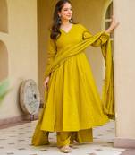 Mustard color smart viscose chanderi fabric beautiful partywear salwar kameez