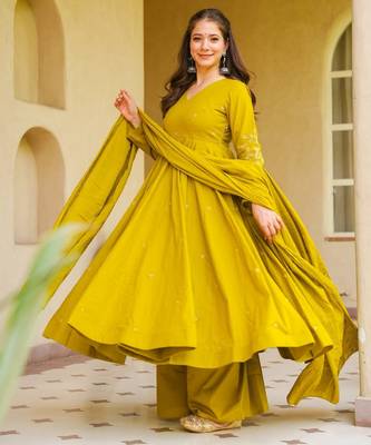 Mustard color smart viscose chanderi fabric beautiful partywear salwar kameez 4