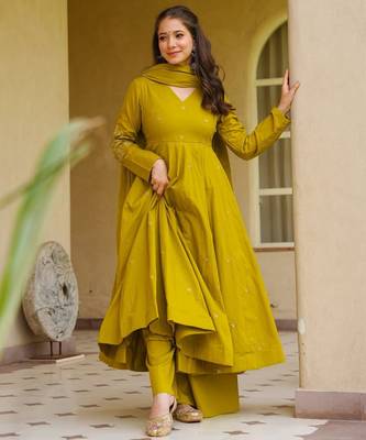 Mustard color smart viscose chanderi fabric beautiful partywear salwar kameez 5