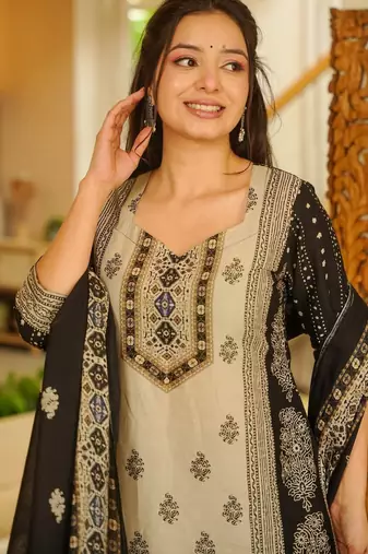 Beige color smart rayon slub fabric beautiful partywear salwar kameez