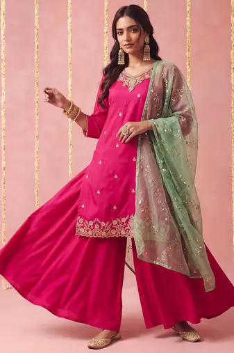 Pink color viscose fabric beautiful designer embroidery work ethnic partywear attire