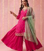 Pink color viscose fabric beautiful designer embroidery work ethnic partywear attire