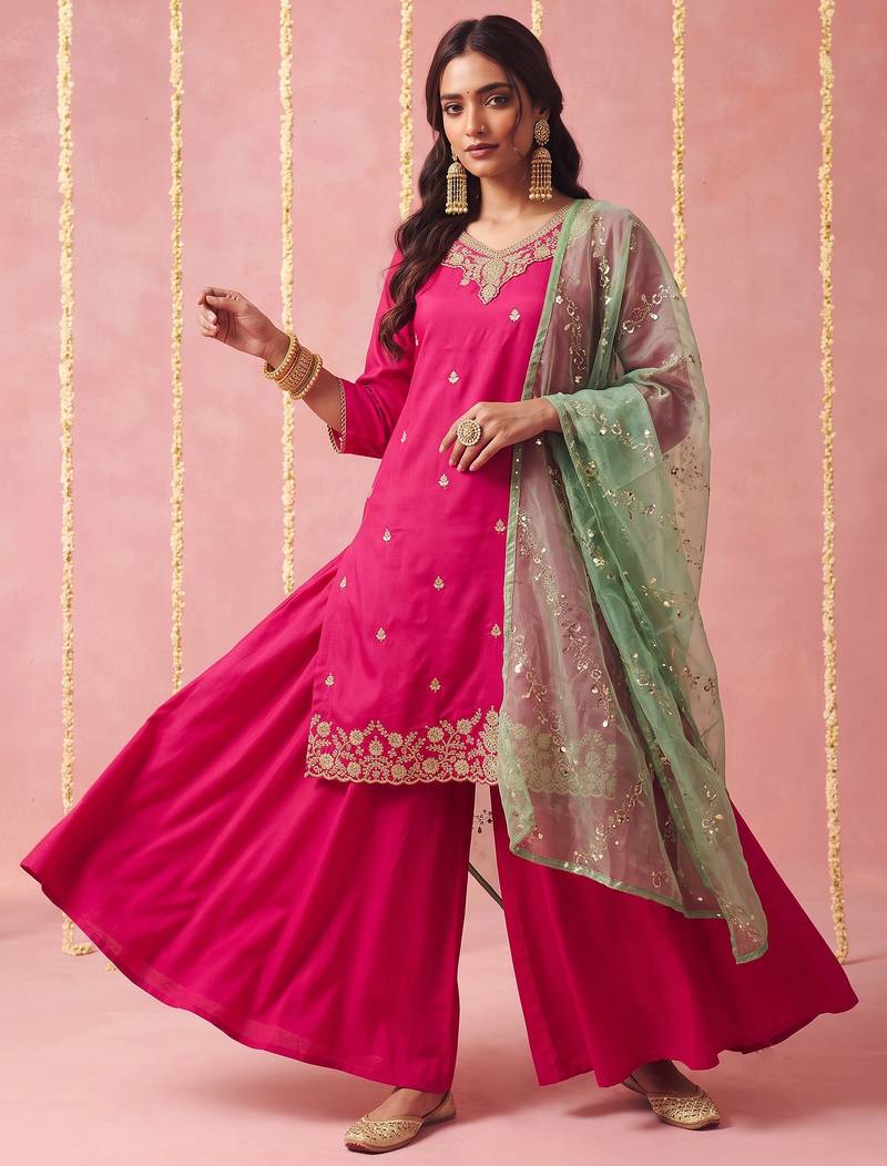 Pink color viscose fabric beautiful designer embroidery work ethnic partywear attire