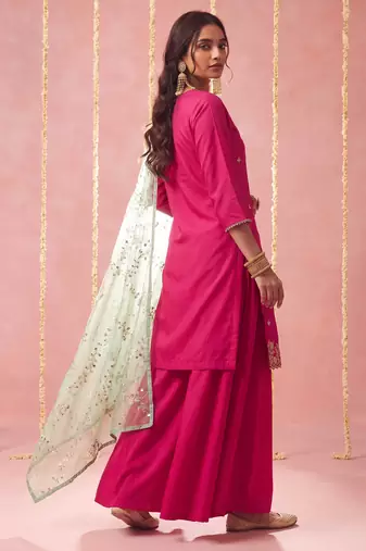 Pink color viscose fabric beautiful designer embroidery work ethnic partywear attire