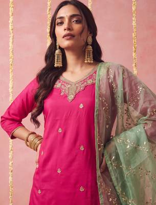 Pink color viscose fabric beautiful designer embroidery work ethnic partywear attire 3