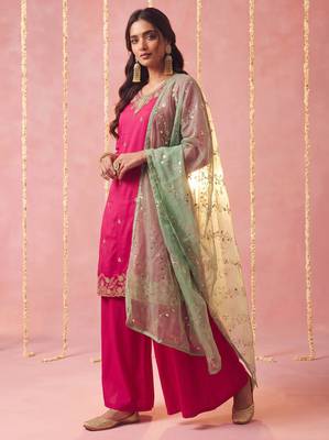 Pink color viscose fabric beautiful designer embroidery work ethnic partywear attire 4
