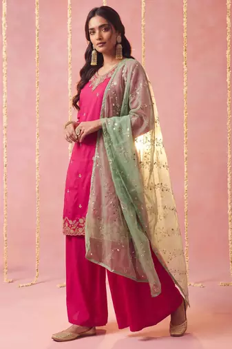 Pink color viscose fabric beautiful designer embroidery work ethnic partywear attire