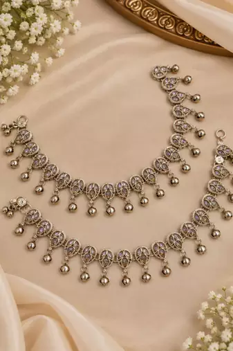 Full lct mehandi-plated agate stone anklets
