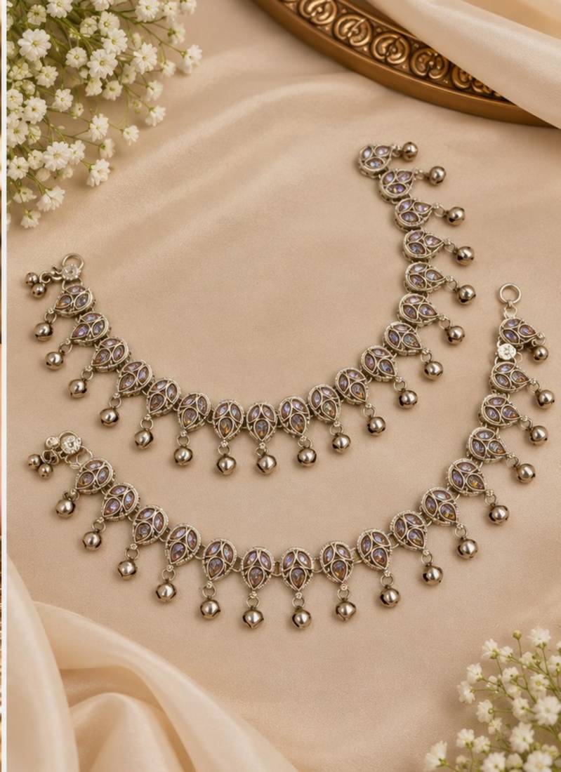 Full lct mehandi-plated agate stone anklets