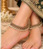 Full lct mehandi-plated agate stone anklets