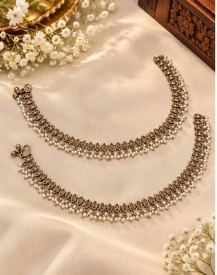 Full lct mehandi-plated agate stone anklets 2