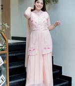 Peach color georgette fabric beautiful designer embroidery work ethnic partywear attire