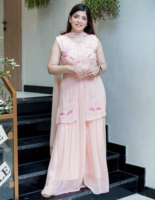 Peach color georgette fabric beautiful designer embroidery work ethnic partywear attire 2