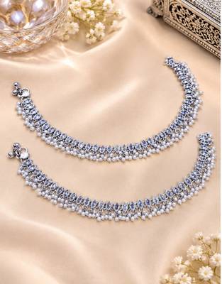 White rhodium-plated agate stone anklets 2