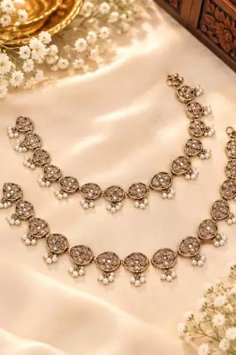 Full lct mehandi-plated agate stone anklets