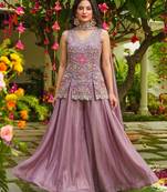 Lavender color cosmos silk fabric beautiful designer beads embroidery work ethnic partywear attire