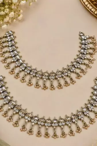 Full lct mehandi-plated agate stone anklets
