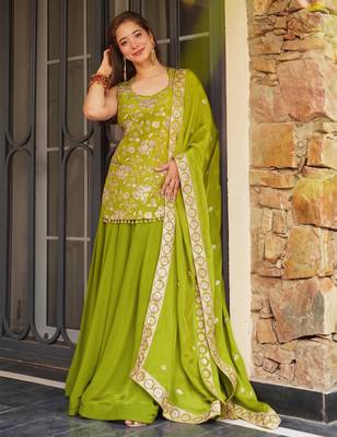 Green color koza silk fabric beautiful designer embroidery work ethnic partywear attire 1