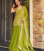 Green color koza silk fabric beautiful designer embroidery work ethnic partywear attire