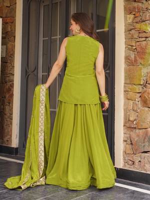Green color koza silk fabric beautiful designer embroidery work ethnic partywear attire 2