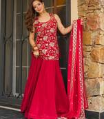 Red color koza silk fabric beautiful designer embroidery work ethnic partywear attire