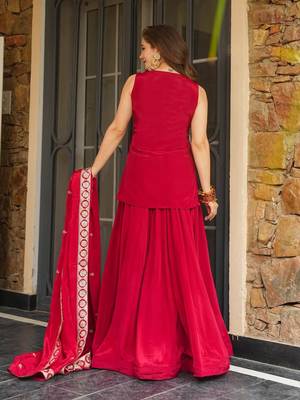 Red color koza silk fabric beautiful designer embroidery work ethnic partywear attire 2