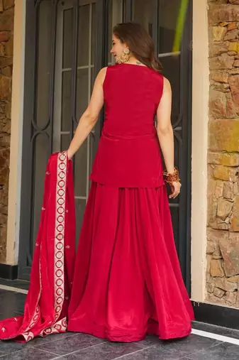 Red color koza silk fabric beautiful designer embroidery work ethnic partywear attire