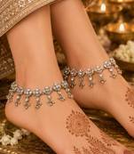 Full lct mehandi-plated agate stone anklets