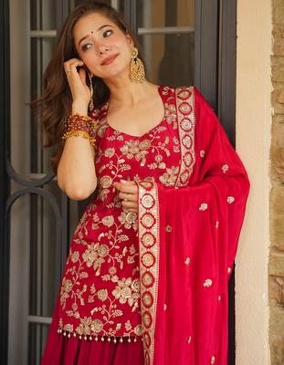 Red color koza silk fabric beautiful designer embroidery work ethnic partywear attire 3
