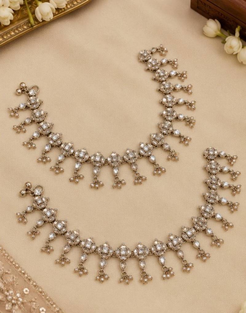 Full lct mehandi-plated agate stone anklets