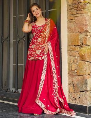 Red color koza silk fabric beautiful designer embroidery work ethnic partywear attire 4
