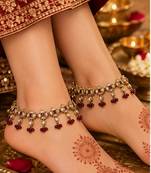 Maroon mehandi-plated agate stone anklets