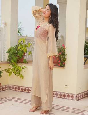Beige color crunchy fabric beautiful designer embroidery work ethnic partywear attire 4
