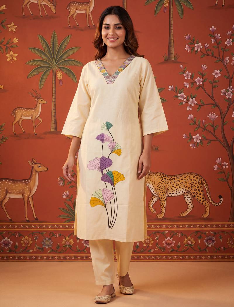 Peach color smart and elegant casual formal style kurta set for girls