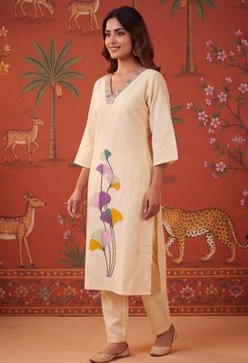 Peach color smart and elegant casual formal style kurta set for girls 2