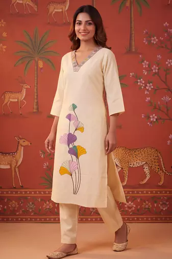Peach color smart and elegant casual formal style kurta set for girls