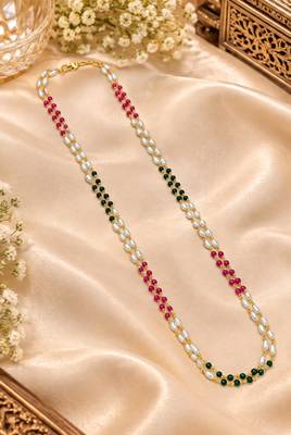 Maroon green gold-plated moti mala two-line necklace 2