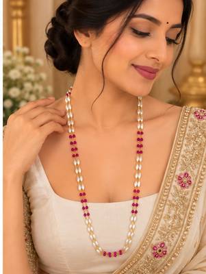 Maroon gold-plated moti mala two-line necklace 1