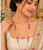 Maroon gold-plated moti mala two-line necklace