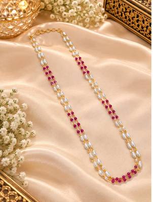 Maroon gold-plated moti mala two-line necklace 2