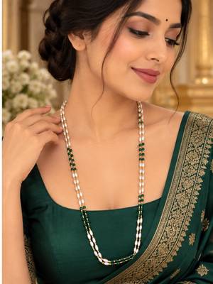 Green gold-plated moti mala two-line necklace 1