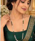 Green gold-plated moti mala two-line necklace