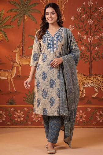 Blue color smart and elegant casual formal style kurta set for girls