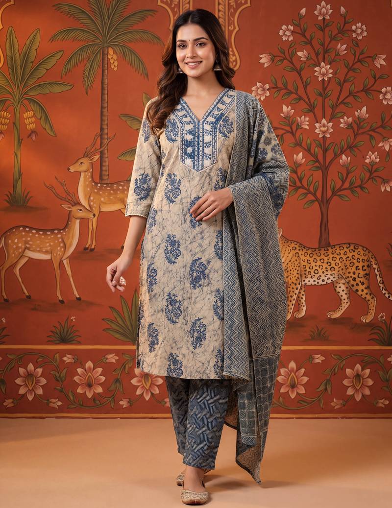 Blue color smart and elegant casual formal style kurta set for girls