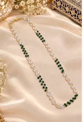 Green gold-plated moti mala two-line necklace 2